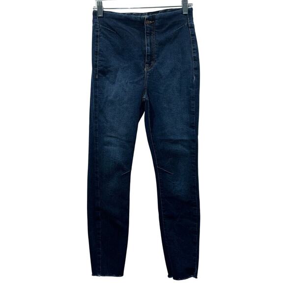 Free People Miles Away High Rise Skinny Jeans |Size 29 Raw Hem Dark Wash Stretch - Picture 2 of 14